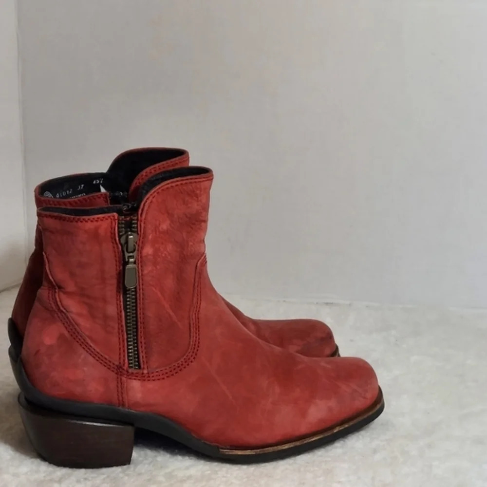 Wolky Alpine Red Distressed Leather Double Zip Square Toe Ankle Boots - Picture 6 of 14